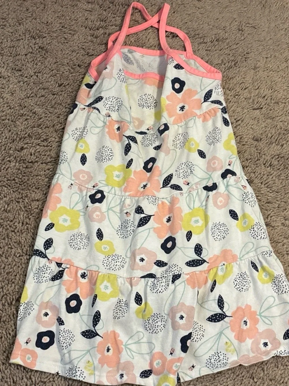 Girls Floral Tiered Sundress with Pink Trim